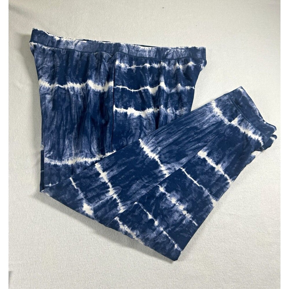 Nautica Womens Pants Plus Size 1X Blue White Tie-Dye Elastic Waist $42 NEW 350